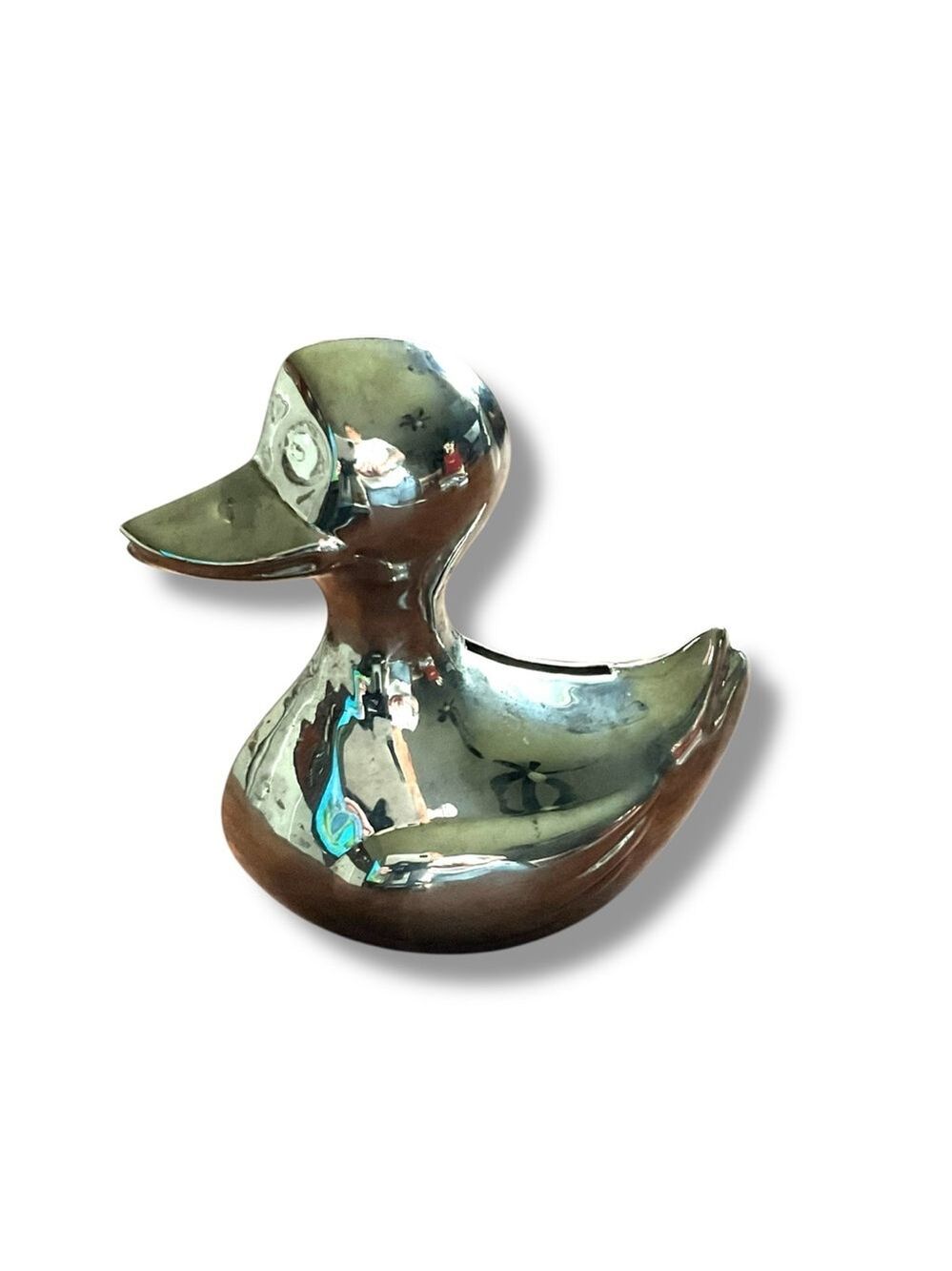 Vintage Piggy Bank Silver Plated Duck Rubber Duckie Denmark Kids Gift‎ Idea